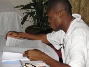 Maurice preparing for his Bible examination