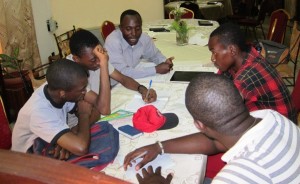 Thierry teaching Bible classes to his group of students