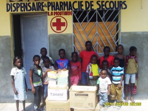 Boxes of donated medicine for First Aid Center and Dispensary