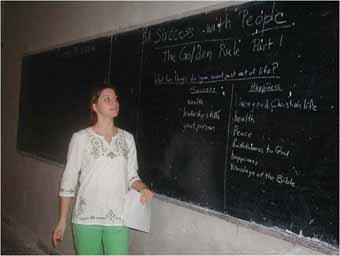 Natalie teaching Bible course to students at UPN University.