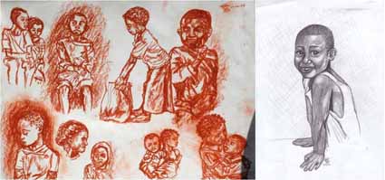 Sketches of the orphaned children—sanguine and mine de plomb
