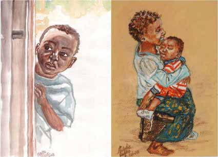 Kikimi orphans—watercolor and pastel