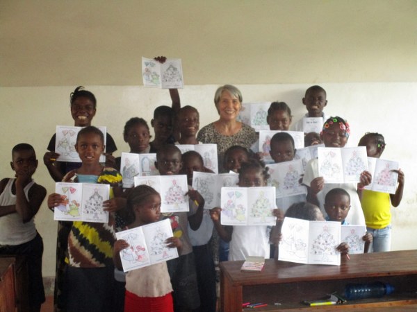 Coloring activity with the orphaned children