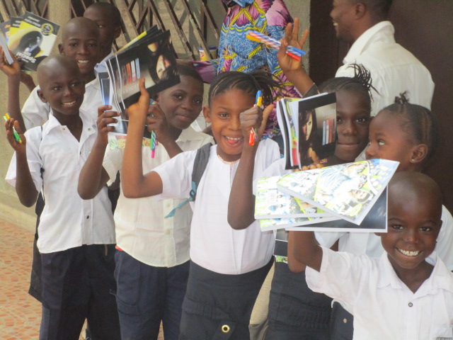 First day of school, receiving the notebooks donated by SOFIA company
