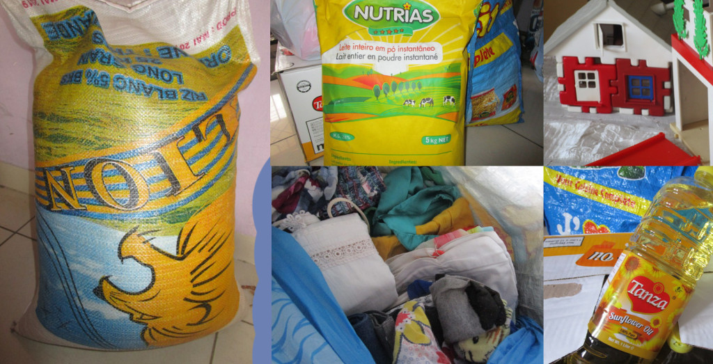 Food, clothing and toys donated by Mr and Mrs Rathi Mukunk